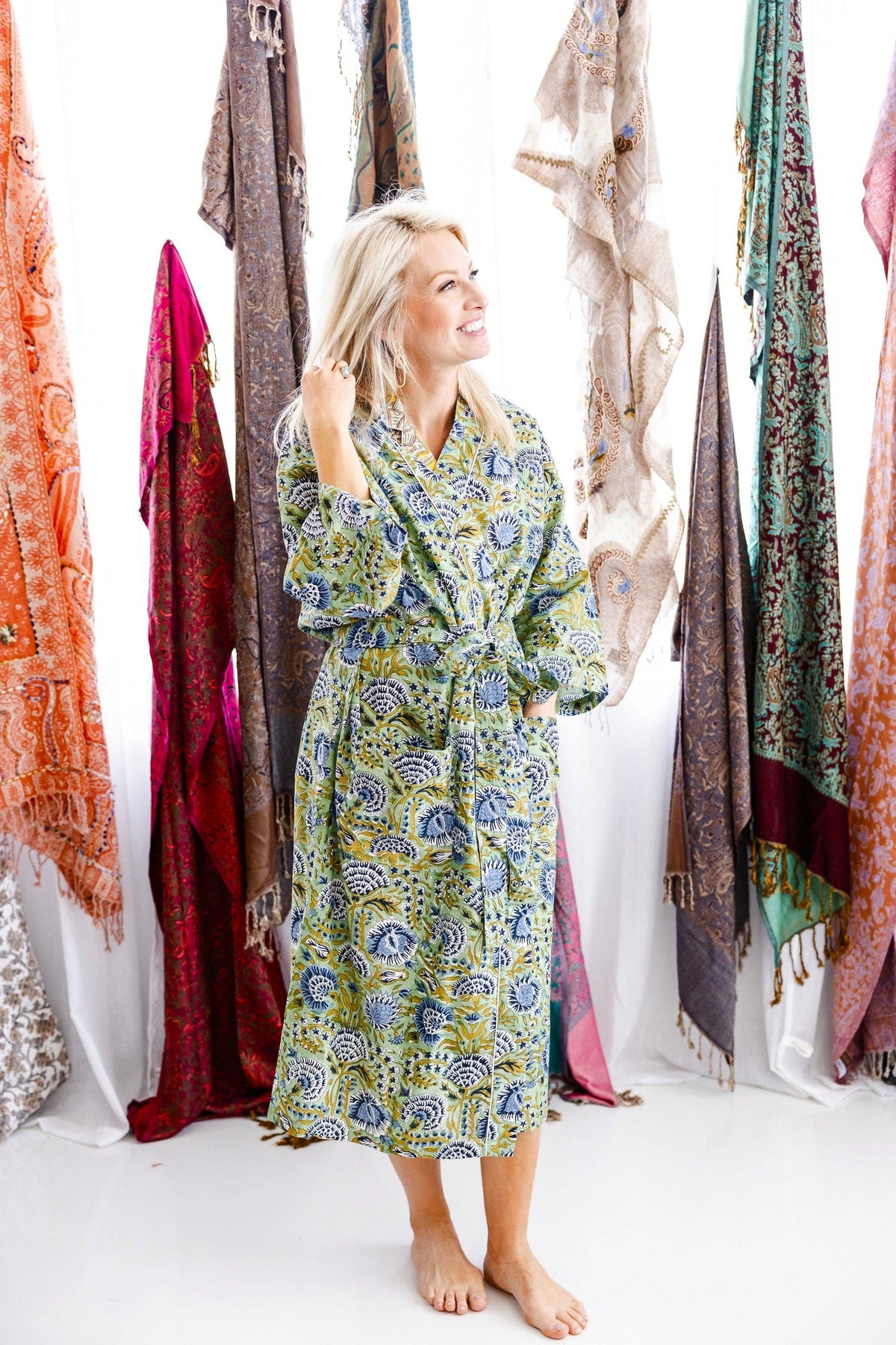 Minted Motif Block Print Robe