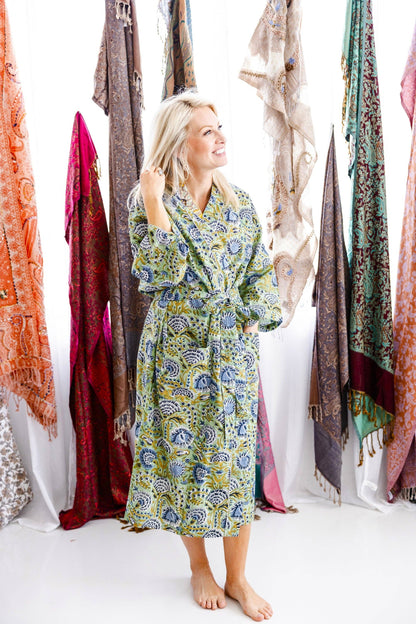 Minted Motif Block Print Robe