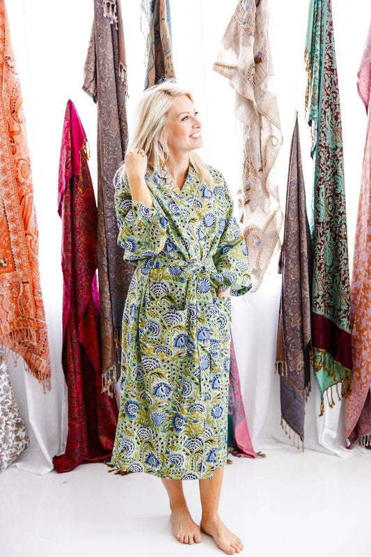 Minted Motif Block Print Robe