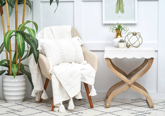 Barton White Tassel Throw Blanket