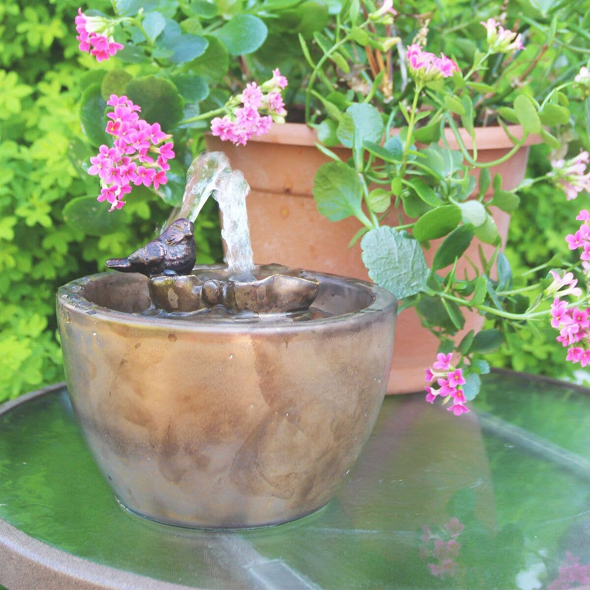 Bronze Bird on Leaf Garden Water Fountain with Pump