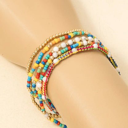 Assorted Beads And Braided Cord Bracelet Set