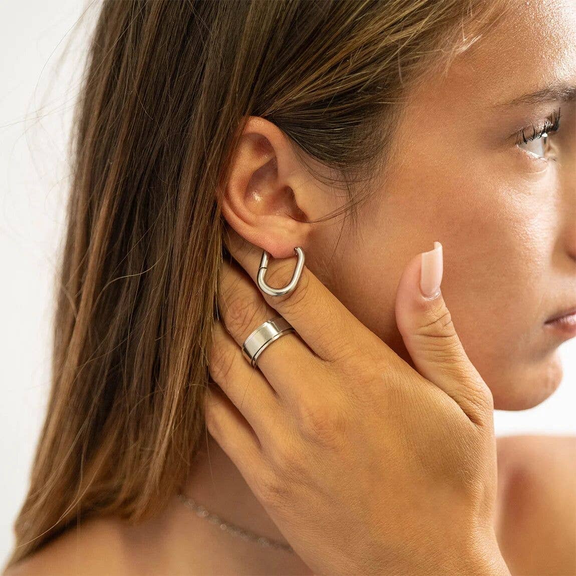 18K Gold PVD Stainless Steel Oval Huggie Earrings