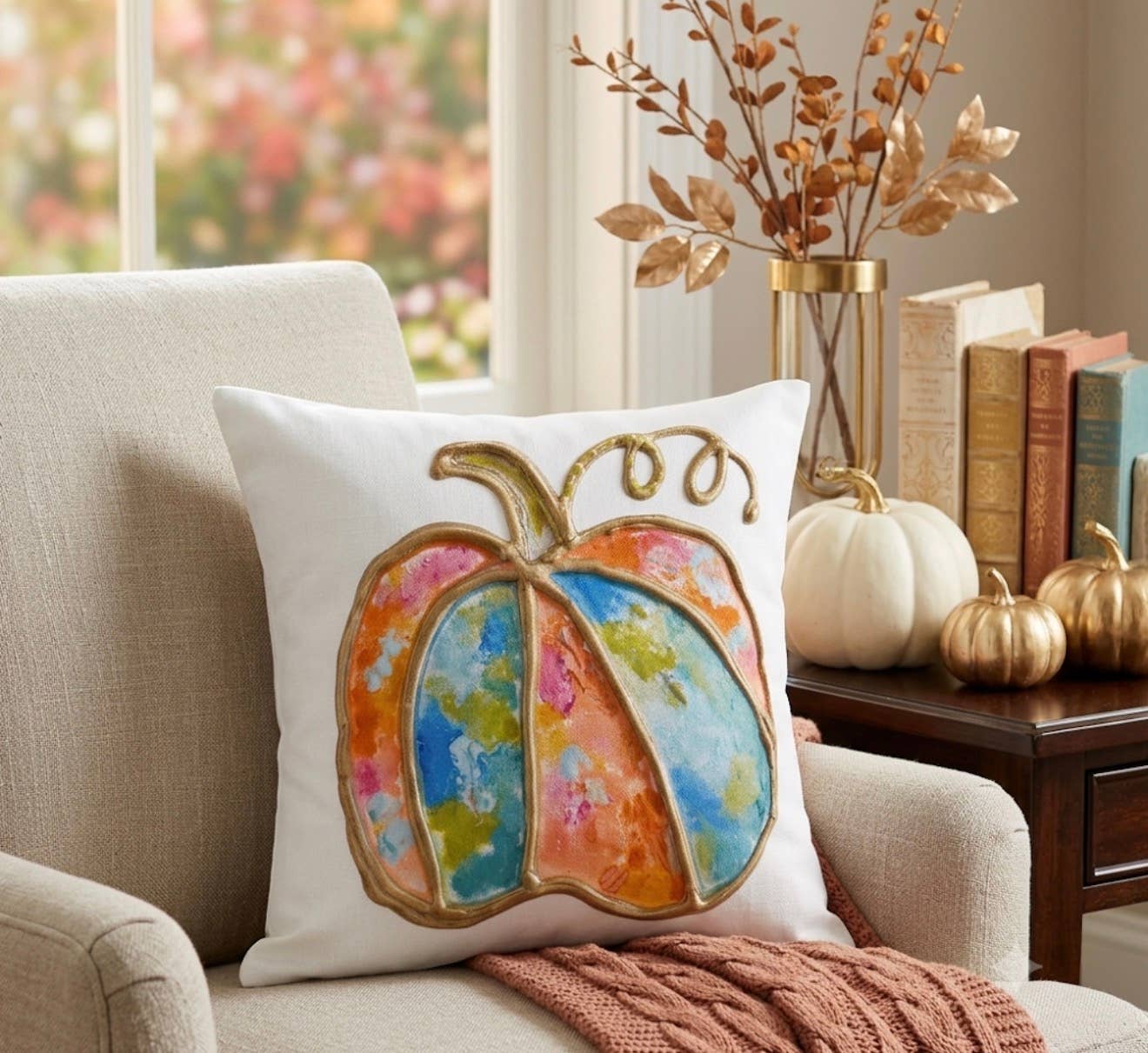 GA Watercolor Pumpkin Pillow