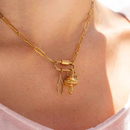 18K Gold PVD Paperclip Carabiner Necklace