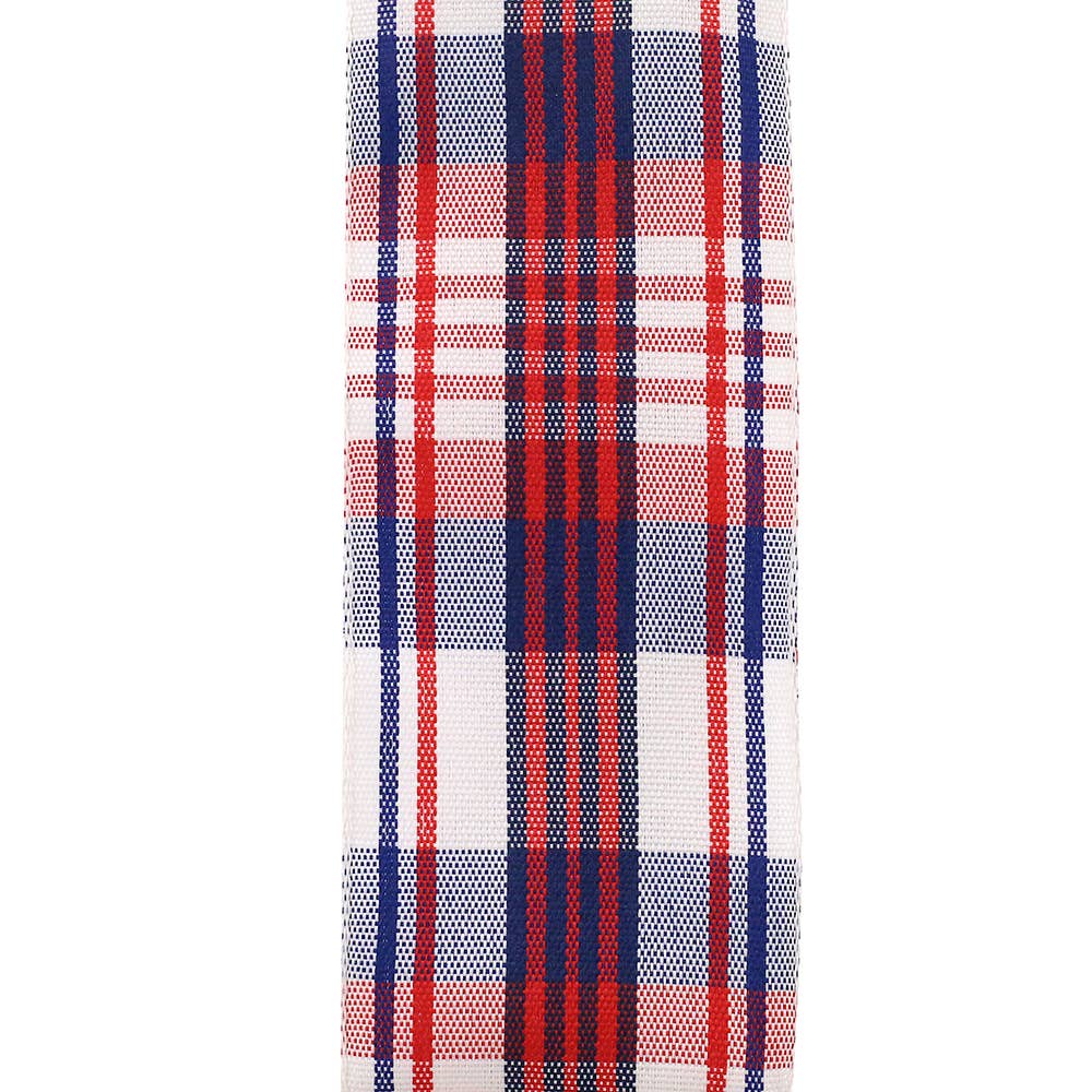 Patriotic Plaid Woven Wired Edge, White, 1-1/2 In, 20 Yards