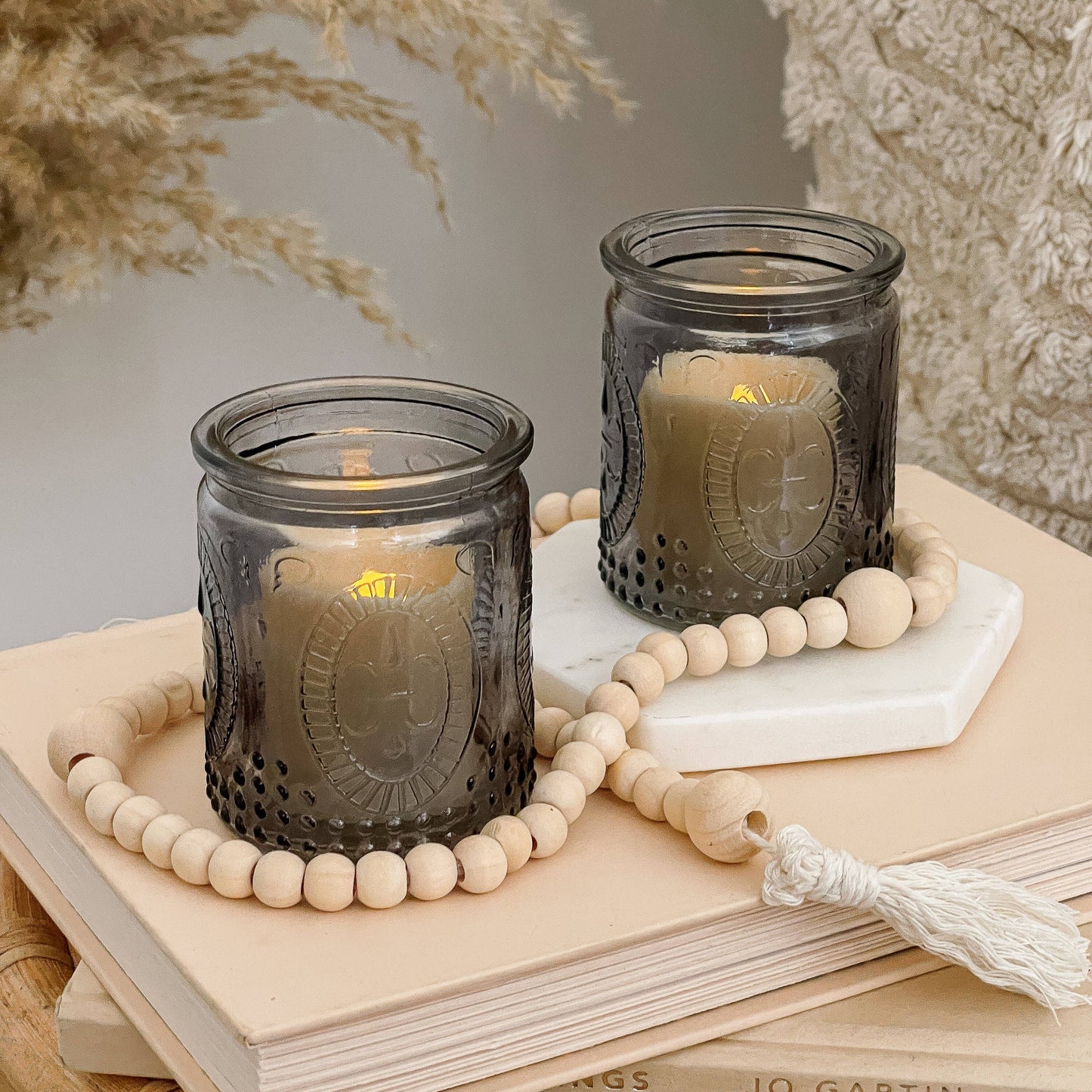 Vintage Smoke Gray Glass Tea Light Holder (Set of 8)