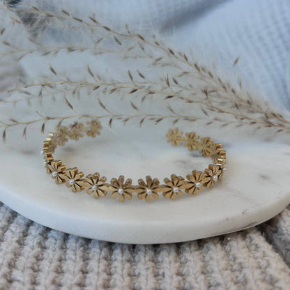 Flowers Bangle Bracelet Cuff 18k Gold stainless steel