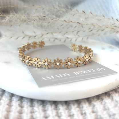 Flowers Bangle Bracelet Cuff 18k Gold stainless steel