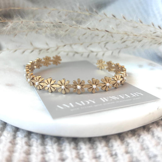 Flowers Bangle Bracelet Cuff 18k Gold stainless steel
