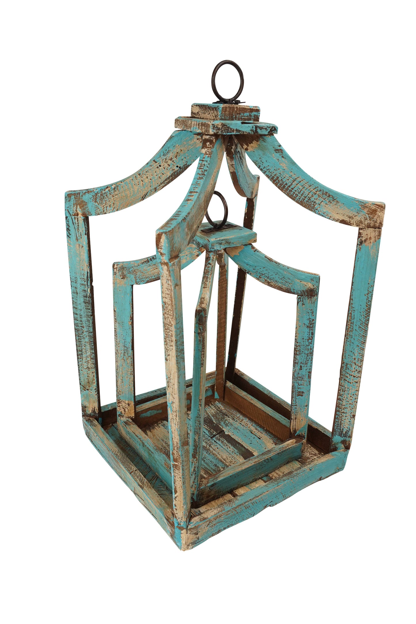 Canopy Farmhouse Wood Lantern Turquoise - SM