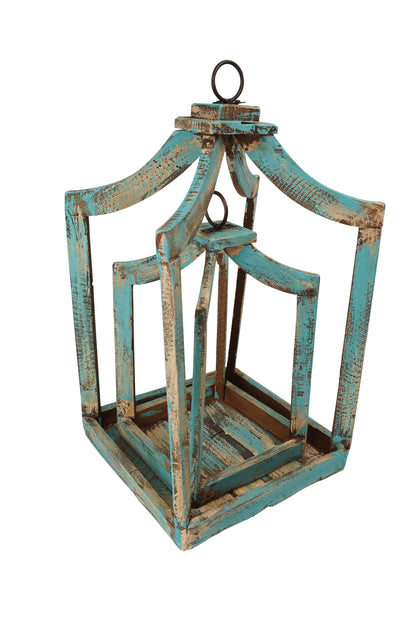 Canopy Farmhouse Wood Lantern Turquoise - SM
