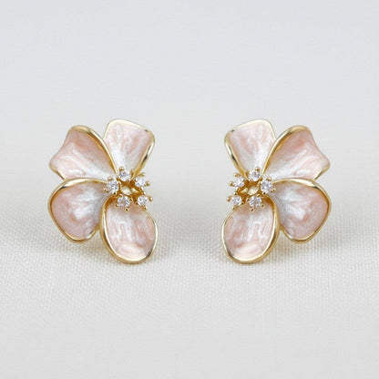 Floral Enamel Drop Earrings with Sparkling Accents