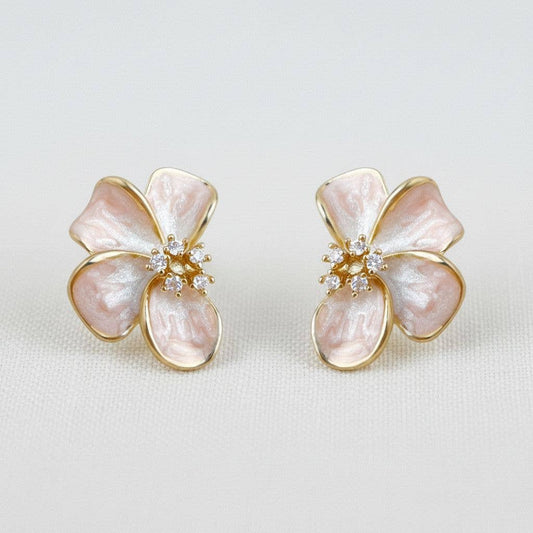 Floral Enamel Drop Earrings with Sparkling Accents