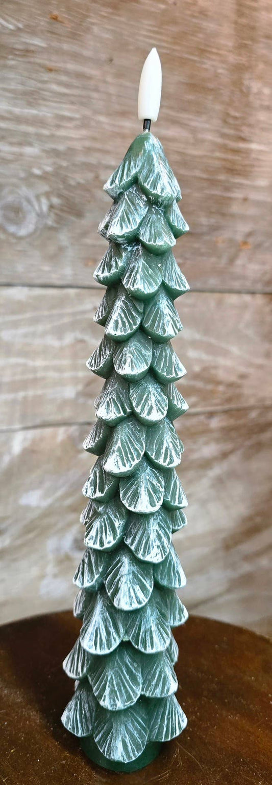 Green Christmas Tree Taper with 3D Flame 10in 1pc