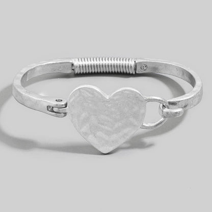 Hammered Heart Hinge Bangle Bracelet