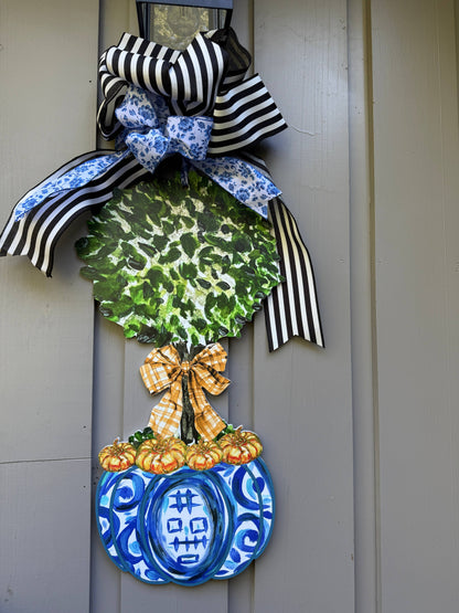 LARGE Designer Chinoiserie Pumpkin Topiary Door Hanger