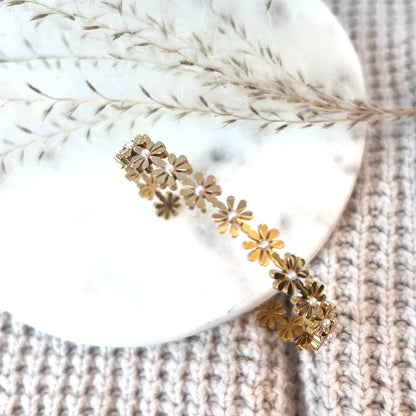 Flowers Bangle Bracelet Cuff 18k Gold stainless steel