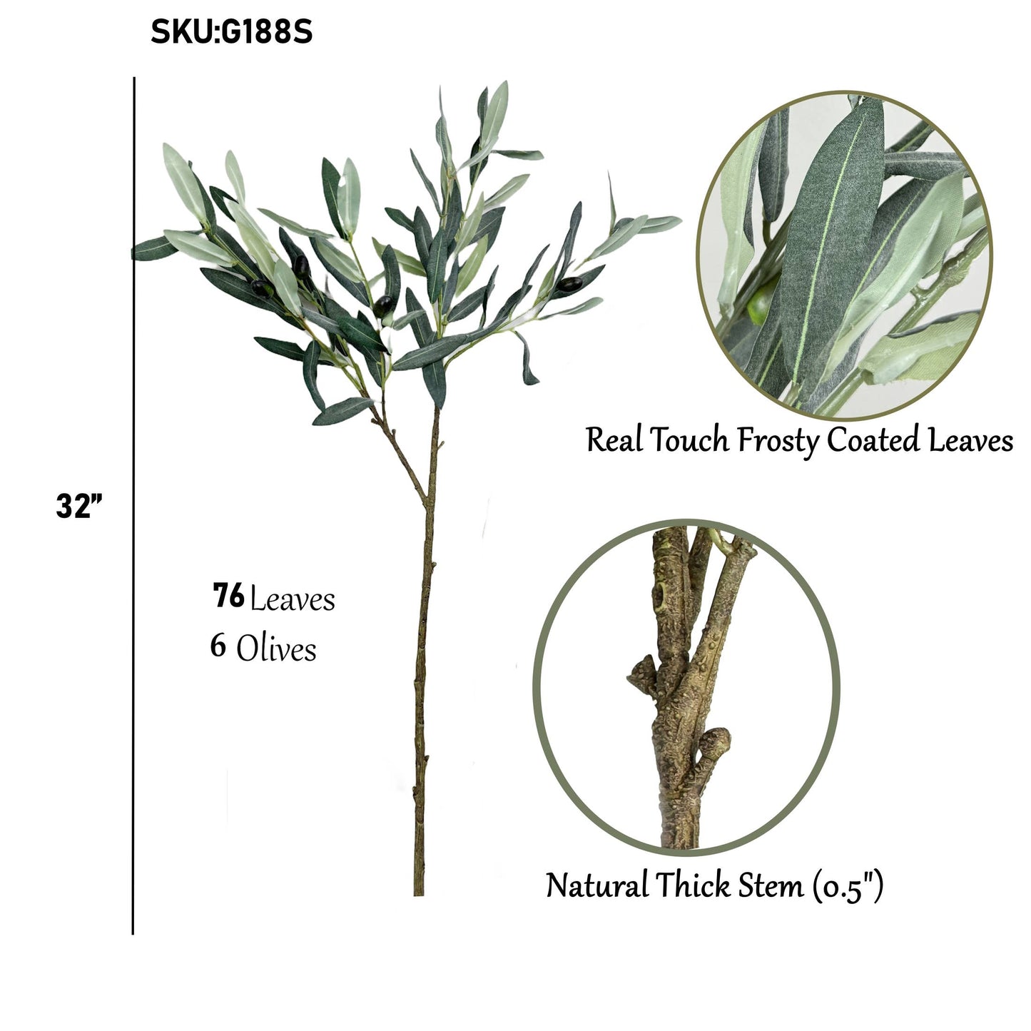 Premium Quality Olive Branch Leaf Fruit Spray-Frosty Green