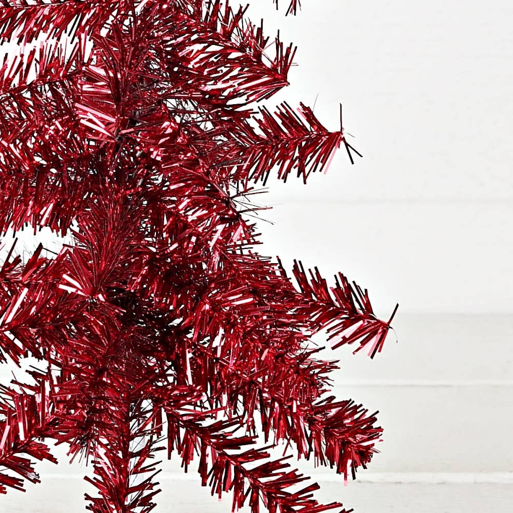 M32758-Glittered Tinsel Tree-RED (16inH)