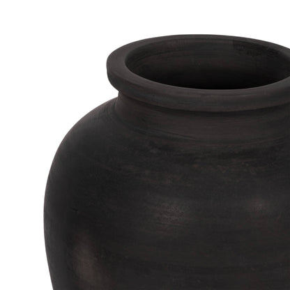 Decorative Vase - Black Ceramic Round Pottery Jug, 10 in.