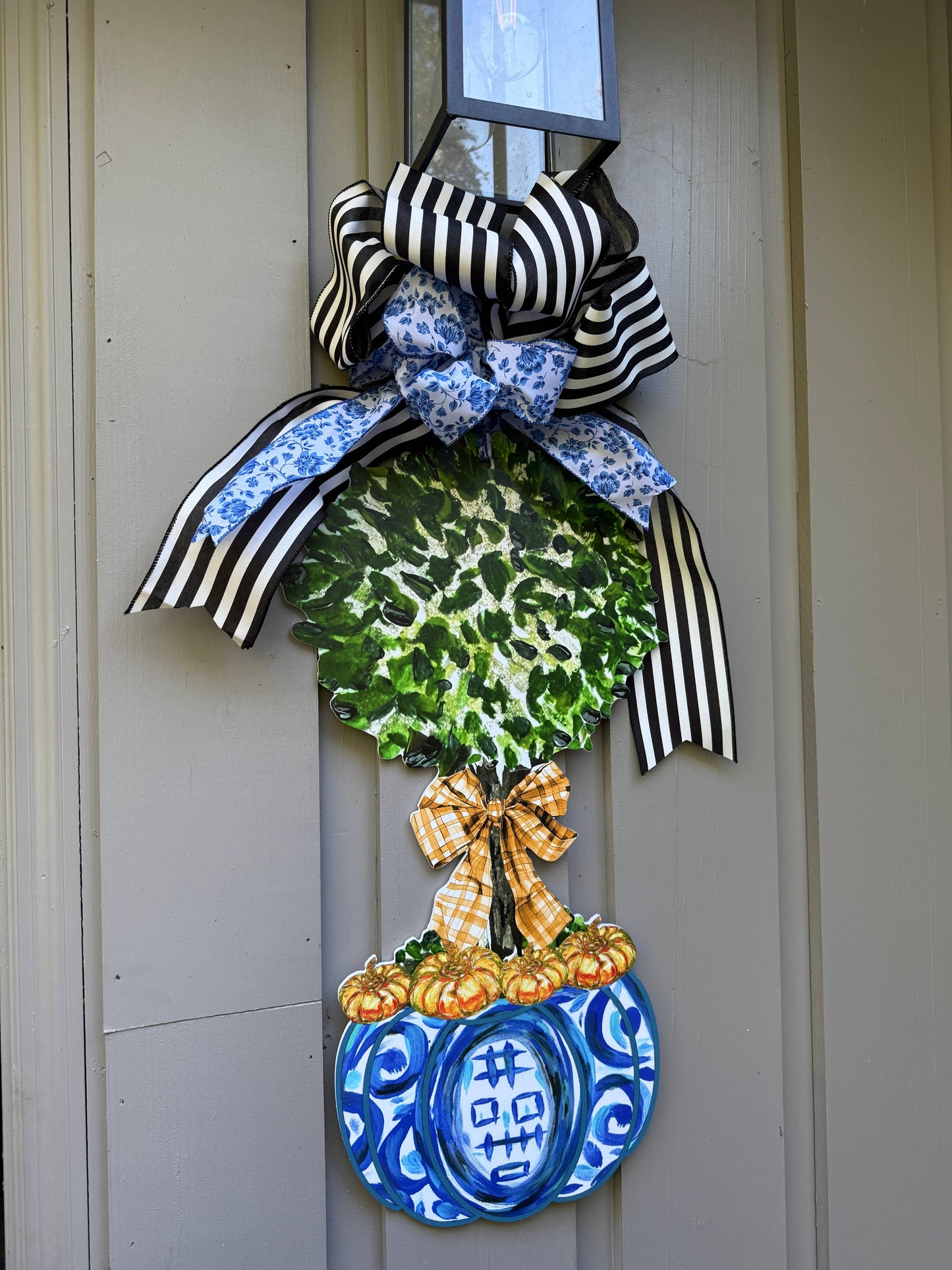 LARGE Designer Chinoiserie Pumpkin Topiary Door Hanger