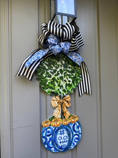 LARGE Designer Chinoiserie Pumpkin Topiary Door Hanger