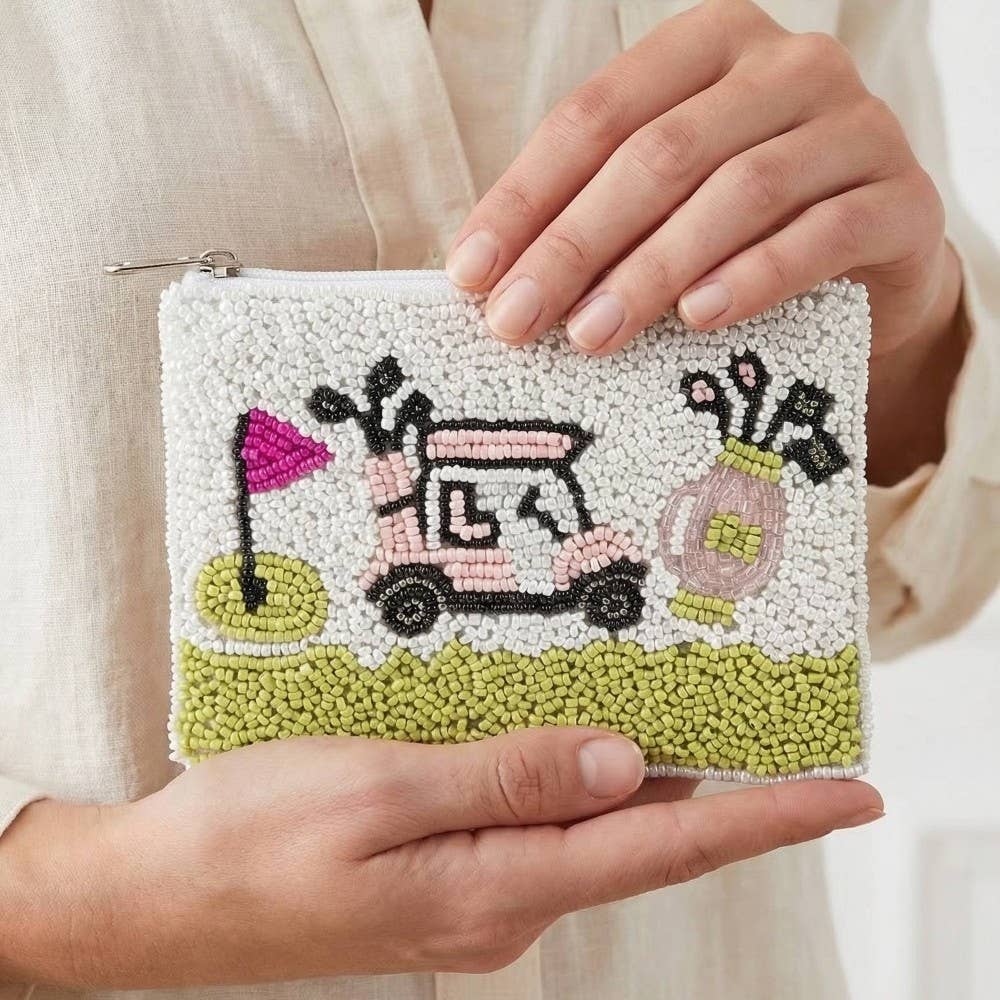 Game Day Golfing Theme Seed Beaded Coin Purse