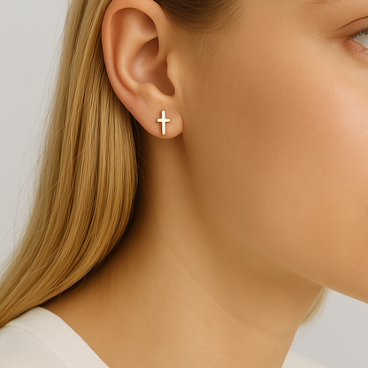 Delicate 18k Gold Cross Stud Earrings