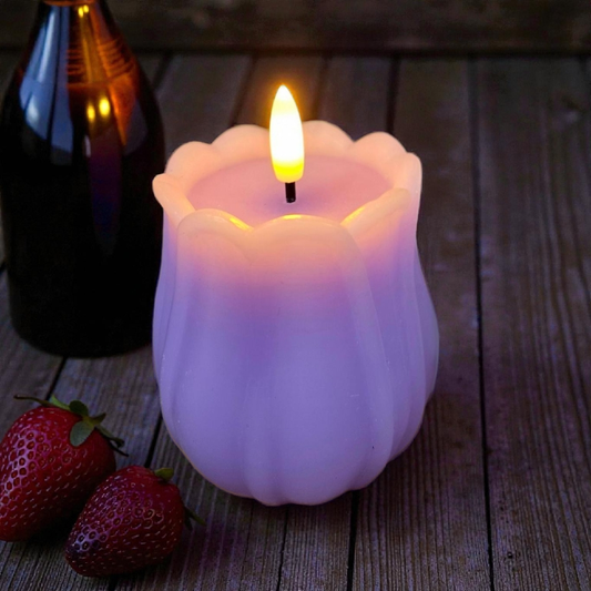 Lavender Tulip 3D Flame LED Candle 3x3.5in