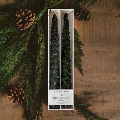 *NEW* Green Tree Taper Candles, Set of 2 - Christmas Decor
