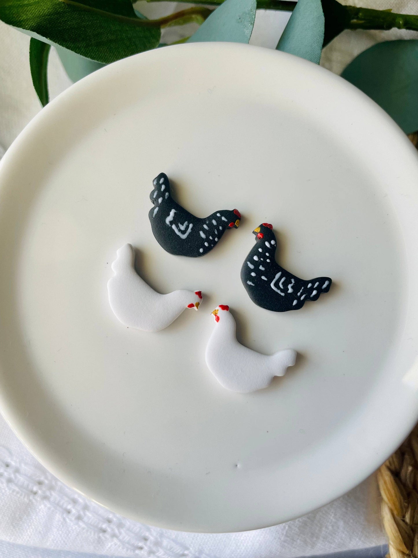 Black and White Chicken Stud Earrings