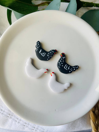 Black and White Chicken Stud Earrings