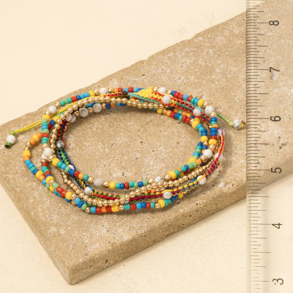 Assorted Beads And Braided Cord Bracelet Set