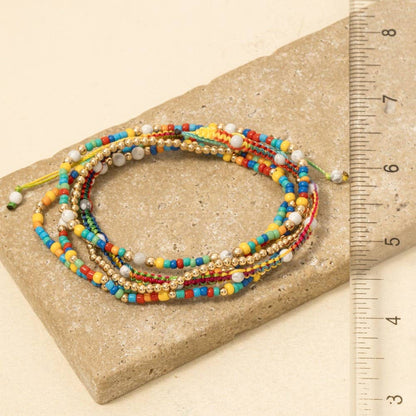 Assorted Beads And Braided Cord Bracelet Set