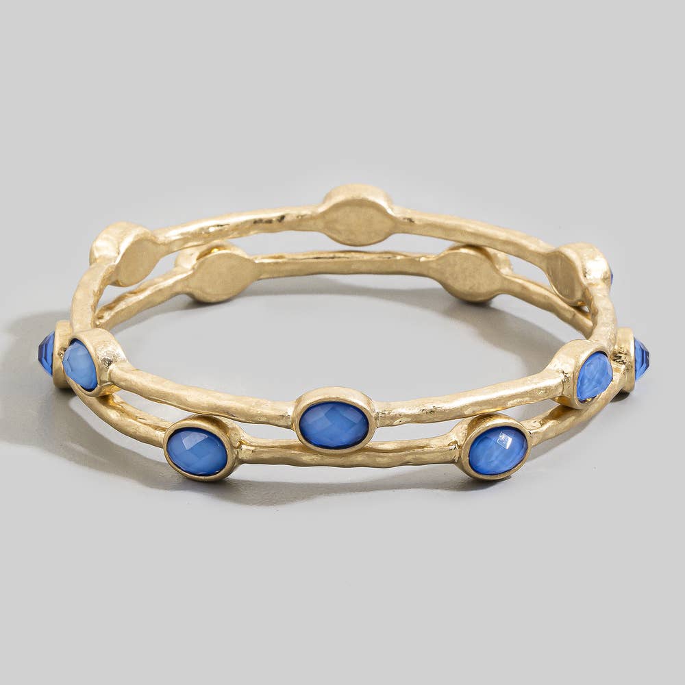 Oval Stone Station Hammered Bangle Set