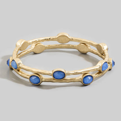Oval Stone Station Hammered Bangle Set