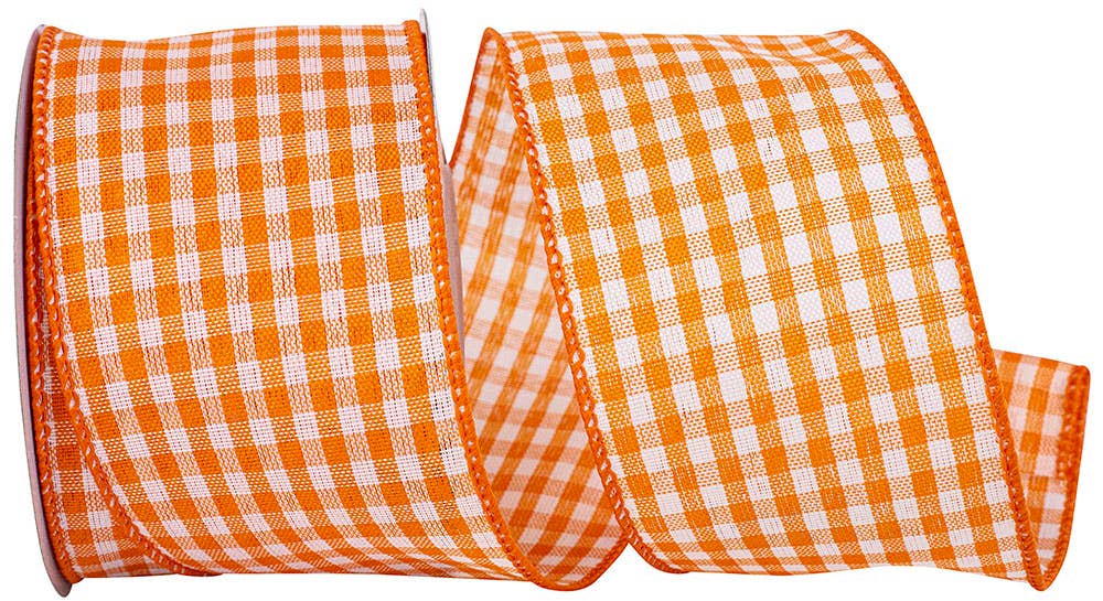 Gingham Check Bright Value Wired Edge, Orange, 2-1/2 In