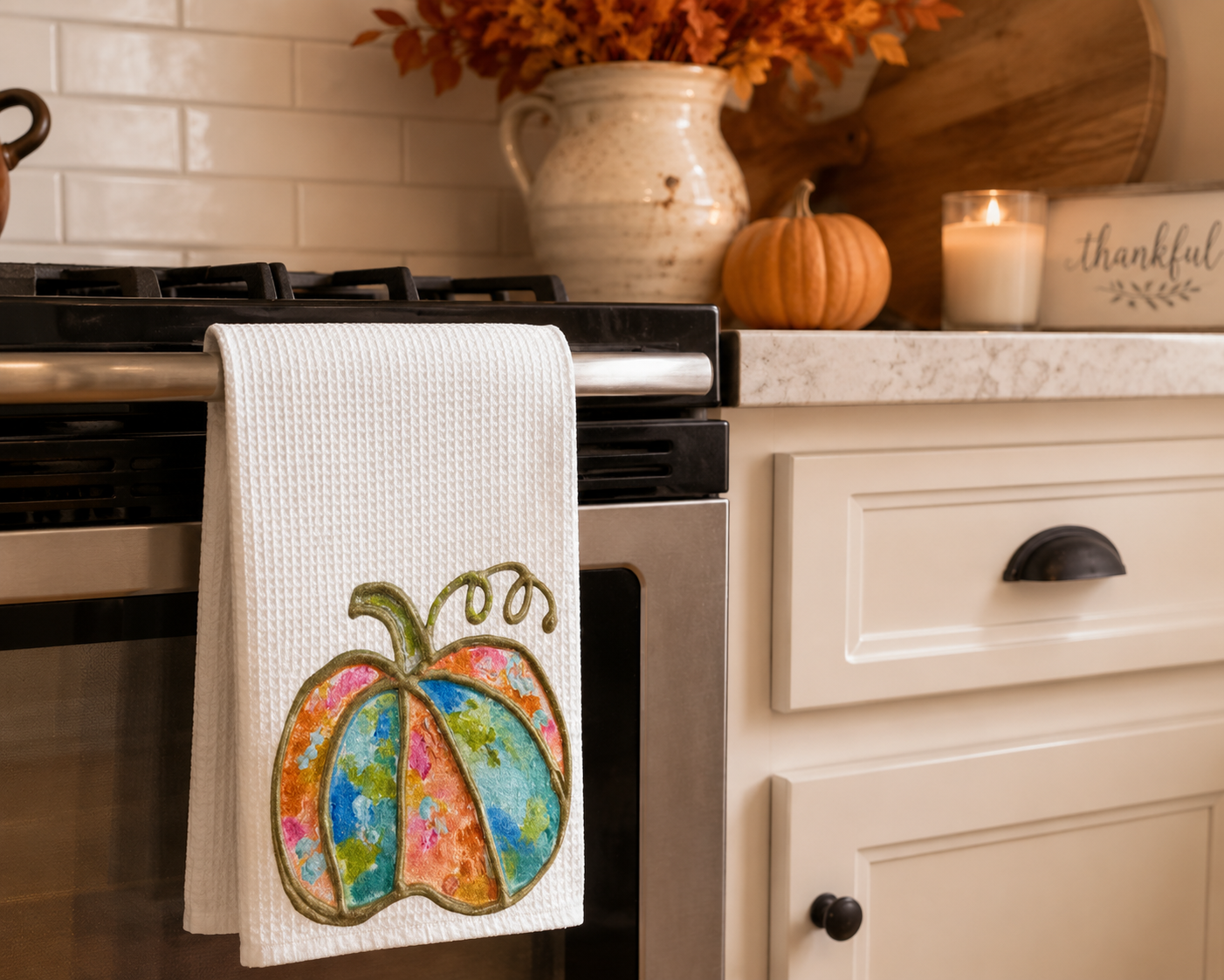 Watercolor Pumpkin Tea Towel
