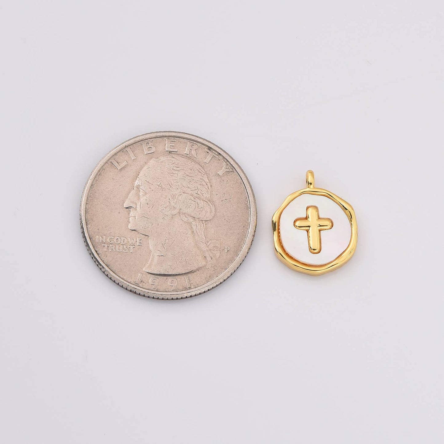 Gold Filled Cross Charm with Mother of Pearl Inlay, CP2238