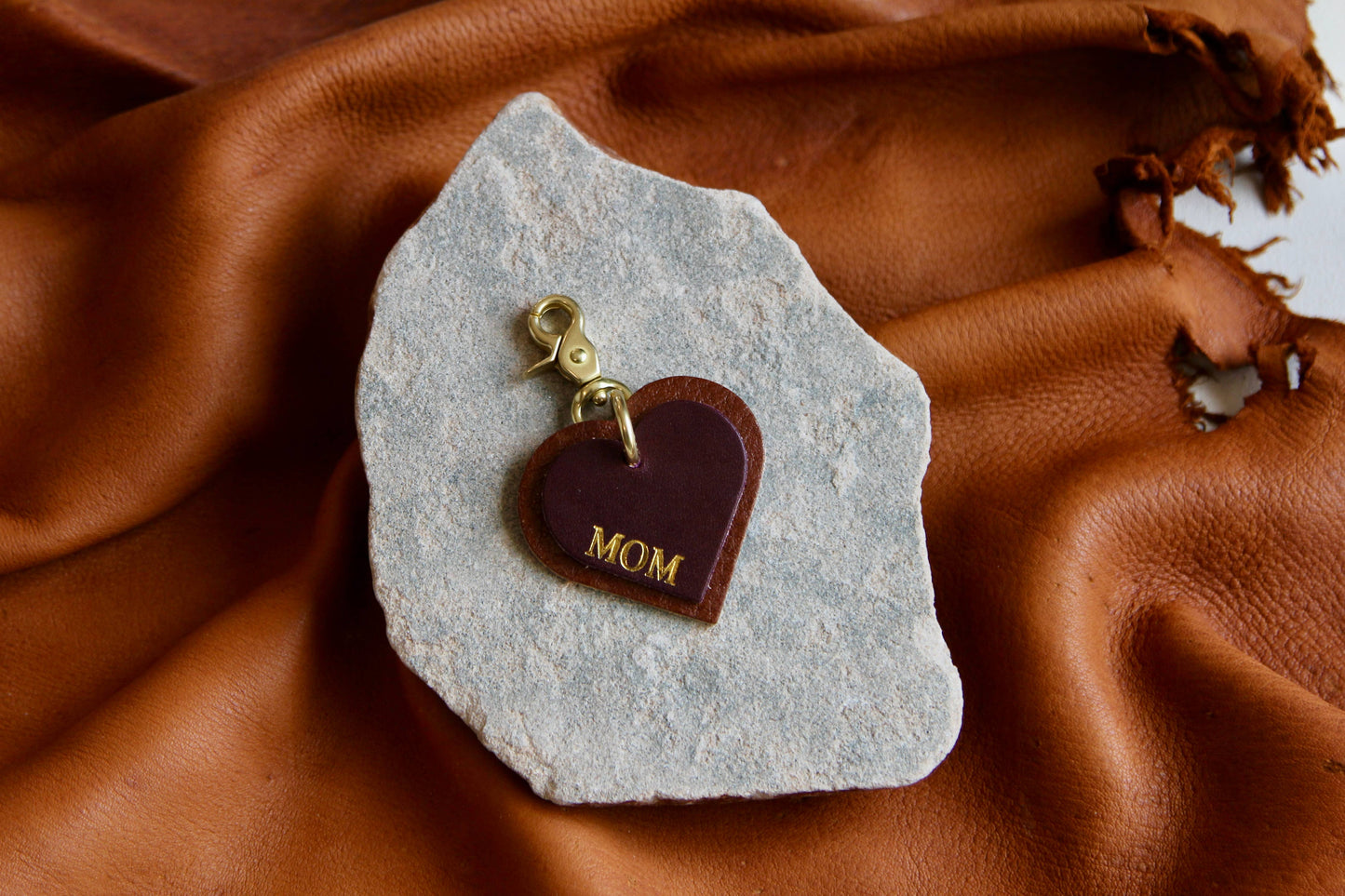Leather Key Charm - MOM Heart