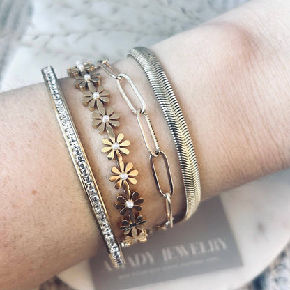 Flowers Bangle Bracelet Cuff 18k Gold stainless steel