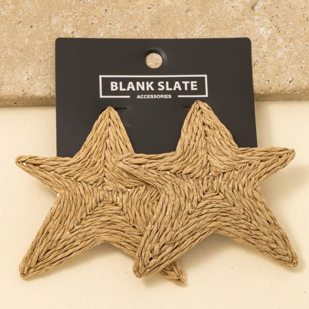 Large Straw Weave Star Stud Earrings