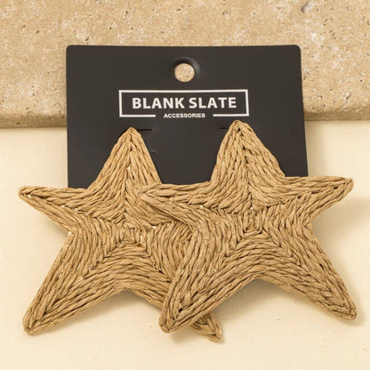 Large Straw Weave Star Stud Earrings