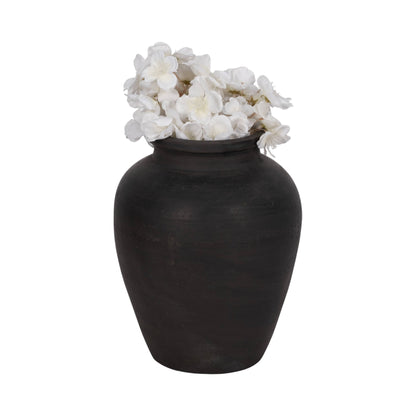 Decorative Vase - Black Ceramic Round Pottery Jug, 10 in.