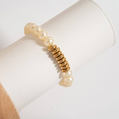 18K Gold PVD 8mm Kiska Glass Pearl Stretch Bracelet