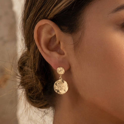 Textured Double Coins Dangle Earrings