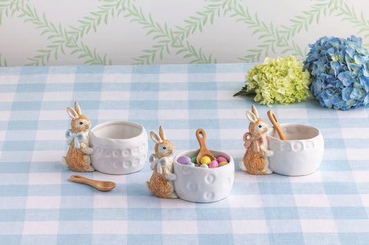 Pink, White or Blue Bow Easter Bunny Dish