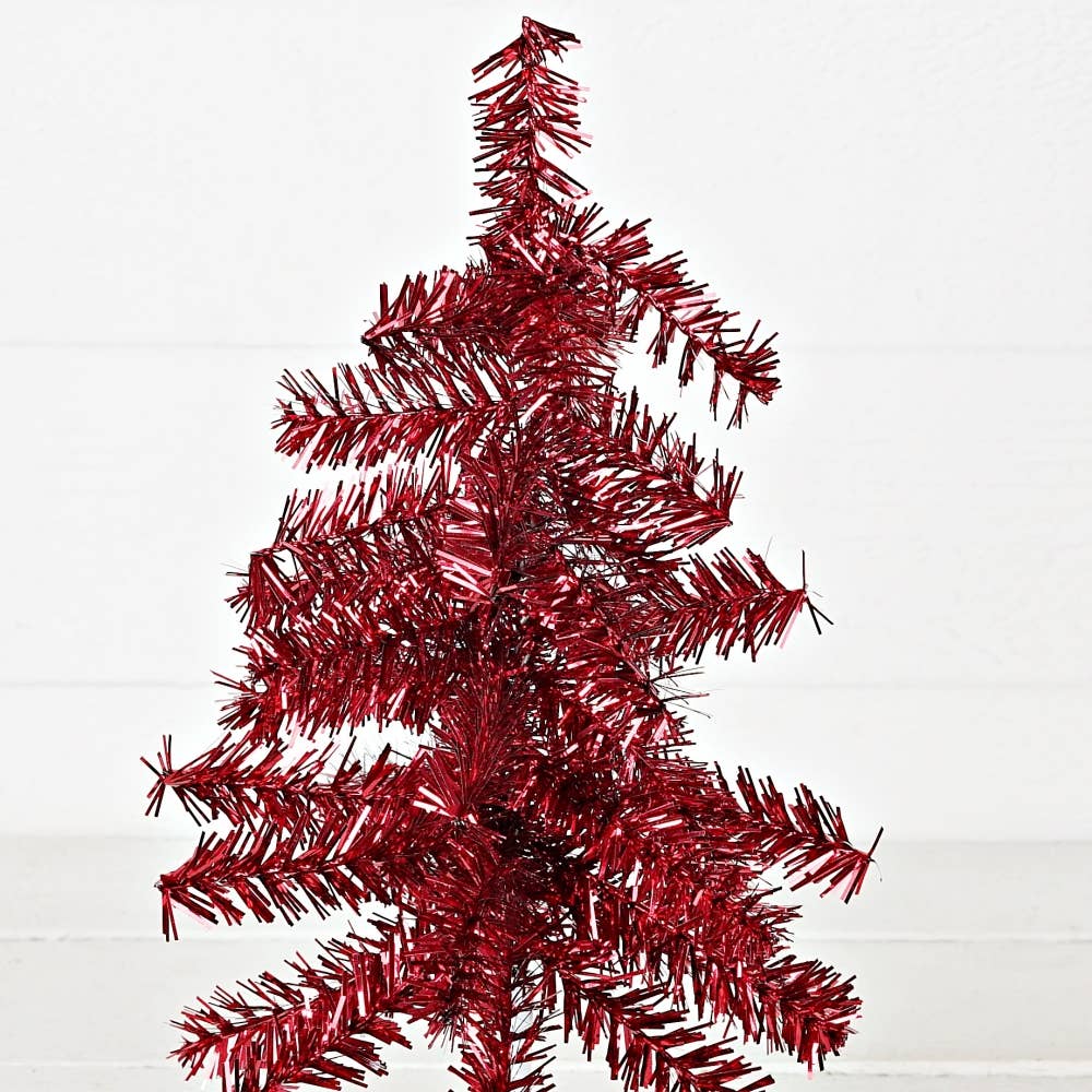 M32758-Glittered Tinsel Tree-RED (16inH)