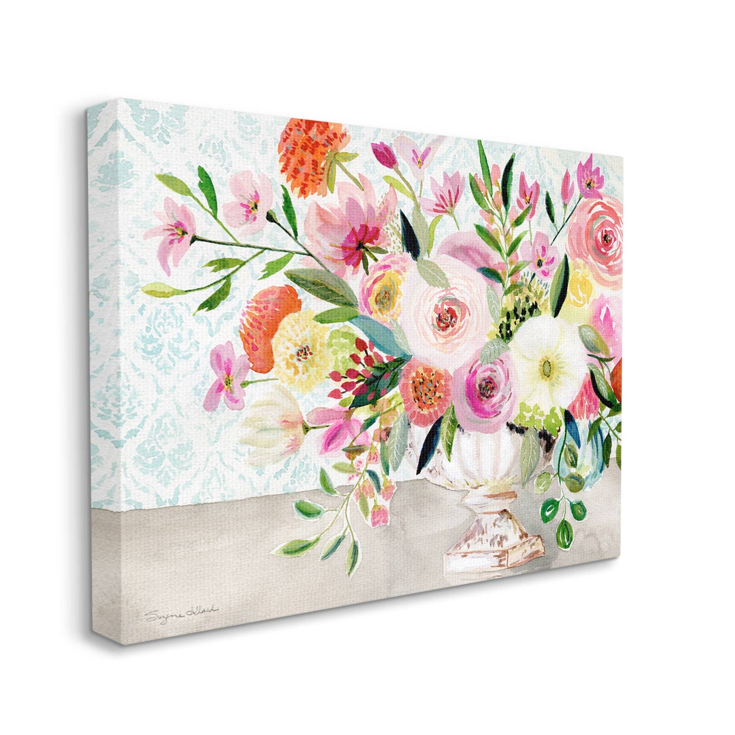 Pink & Red Peonies Ornate Vase Canvas Art